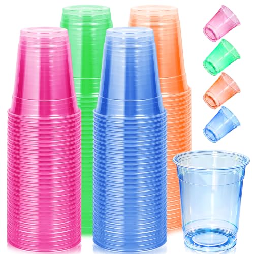 Glow in The Dark Plastic Cups 12oz - Colorful Neon Disposable Party Cups