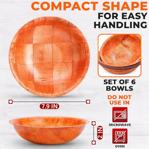 Wooden Salad Bowls Set of 6 - 7.9 Inch, Stackable, Light & Durable Kitchen Serveware