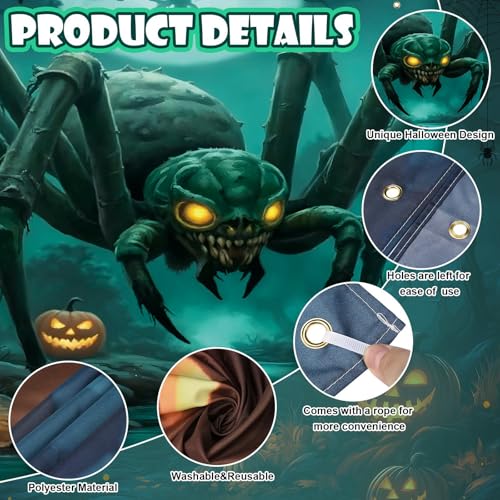 Scary Giant Spider Garage Door Banner Halloween Decor - 192.13" x 82.68" - Waterproof Outdoor Halloween Decoration