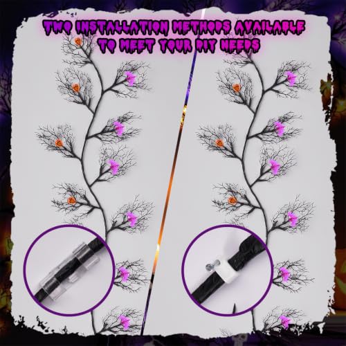 6FT Halloween Willow Vine Garland with 48 LED Bat & Pumpkin Lights - Remote & Timer