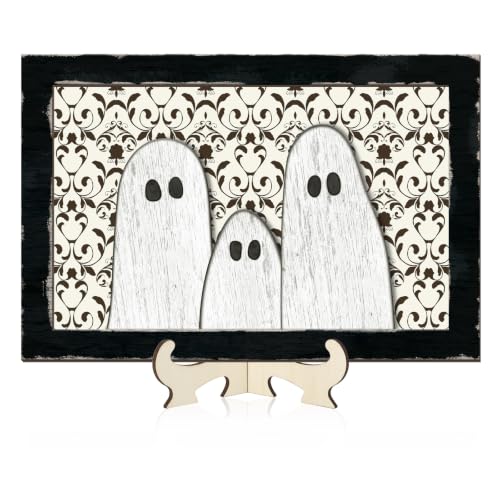 PAIVSUN Black Ghost Farmhouse Halloween Table Decor - Rustic Rustic Rustic Ghost Sign Centerpiece for Home & Party