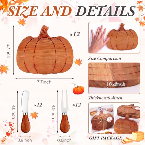 Pumpkin Charcuterie Board Set - Fall Wood Decor with 2 Knives & Forks, 12 Sets