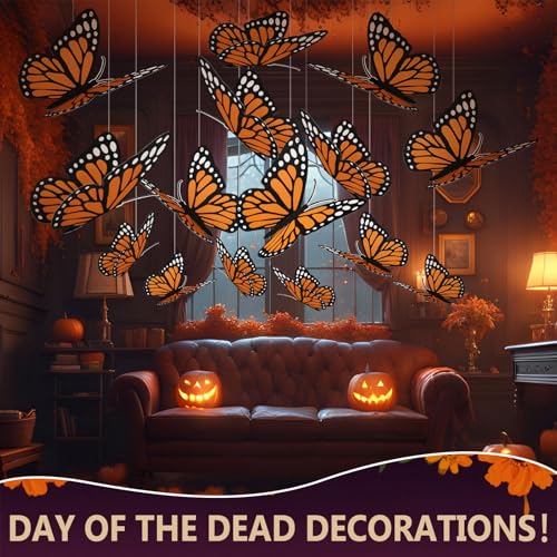 Large Artificial Monarch Butterfly Decorations Set - 16 Pcs with String for Events & Holiday Decor