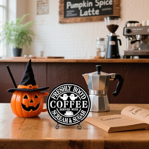 Halloween Desk Decor Freshly Bood Coffee Sign with Scream & Sugar - Multicolor 01