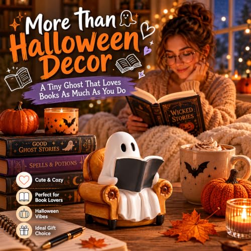 Halloween Indoor Ghost Reading Book Decor - Book Lovers Gift - Variation of Reading Ghost