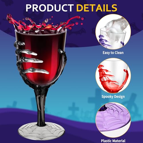 Halloween Skeleton Hand Plastic Goblets - 6 Pack, 8-10 oz Creepy Party Cups