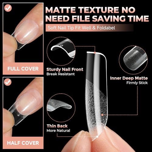 C-Short Square Nail Tips 120Pcs Pre-Buff Gel Fake Nails Matte Short Square