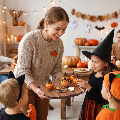 Pumpkin Shaped Wooden Charcuterie Board with Handle - Fall Kitchen Decor, 13x9 Inches