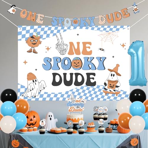 Halloween First Birthday Decorations for Boys Spooky Dude Party Set - Blue & Orange