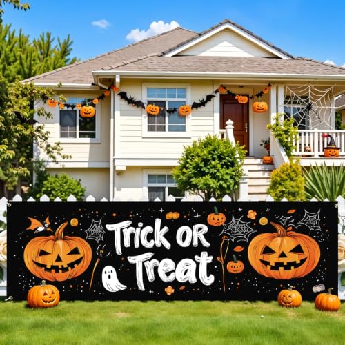 Halloween Fence Banner 10x3FT Waterproof Outdoor Yard Decor with Ghost & Bats - Variation 43-1