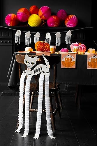Halloween Paper Hanging Decorations - Skeleton Cat & Dog Set, Reusable & Eco-Friendly