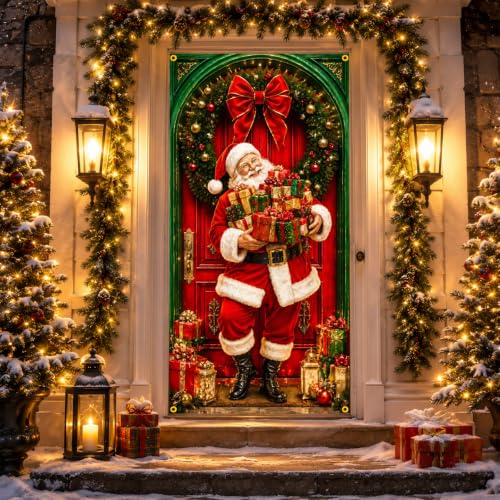Christmas Door Cover Santa Gifts Banner Festive Front Door Decor - Santa Gifts Variation