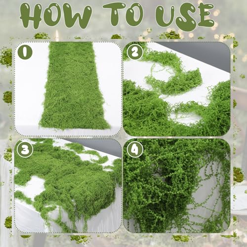 Fake Moss Table Runner for Halloween Enchanted Forest Decor - Green, 47 x 12 Inches