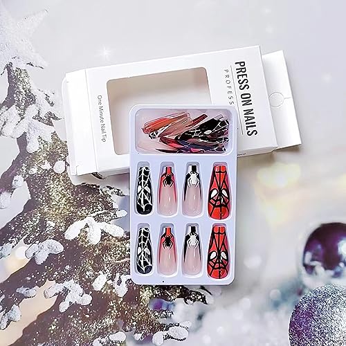 Halloween Fake Nails Long Black Spider Web Design - Variation Color5
