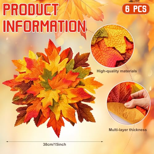 Fall Thanksgiving Maple Leaf Placemats Set of 6 - 15 Inch Multicolor Layered Design