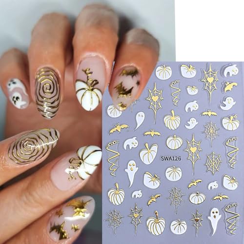 Halloween Nail Stickers Set - 8 Sheets Fall Nail Art Decals for Women - Ghost Spider Web Pumpkin