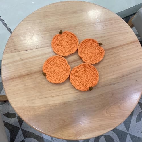 Crochet Pumpkin Coasters for Drinks - Handmade Knitted Mug Mat - Fall Housewarming Gift - Pumpkin