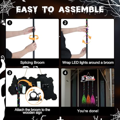 Halloween Light Up Sign with 3 Witches Brooms & Black Cat - Witch Variation A