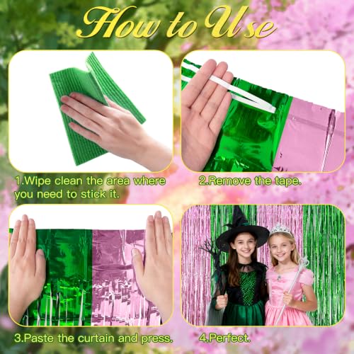 Pink & Green Foil Fringe Backdrop - Metallic Tinsel Curtain for Party & Event Decor