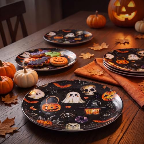 Halloween Melamine Plates Set of 6 - 10 Inch Black Dinner Dishes - Variation of THIS listing