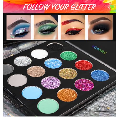 Glitter Eyeshadow Makeup Palette - 12 Chunky & Fine Pressed Glitter & Eye Shadows - Variation B