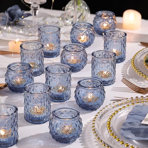 Blue Votive Candle Holders Set - Assorted 36 Pcs for Wedding & Decor - Blue