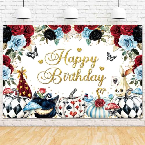Wonderland Birthday Backdrop 8x6ft Halloween Floral Fairy Theme Photo Background - Variation of Birthday