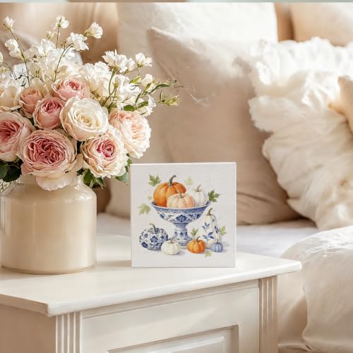 Chinoiserie Pumpkin Wooden Sign - Fall Decor, 5x5 Inch, Variation CHIPUMK