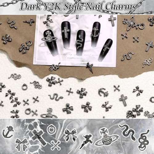 Halloween Nail Charms Set - 70pcs 3D Cross Snake Bow & Planet Black Variation 2
