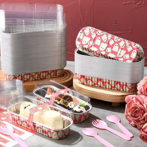 Mini Loaf Pans with Lids and Spoons - Ghost, 100 Pcs Set