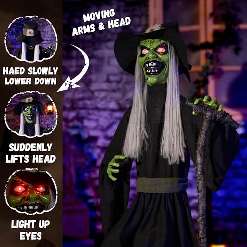 Jump-Scare Witch Halloween Animatronic Decoration - Sound Activated, Red Eyes, Spooky Indoor/Outdoor Prop - Variation of THIS listing