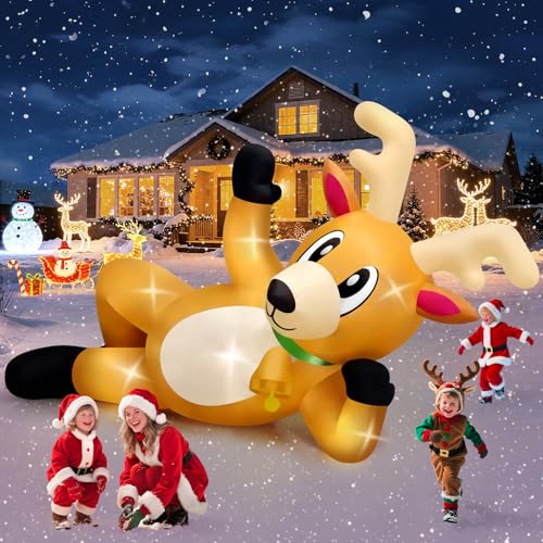 Kalolary 10.5FT Long Christmas Inflatable Reindeer Lying Outdoor Decoration - With Lights