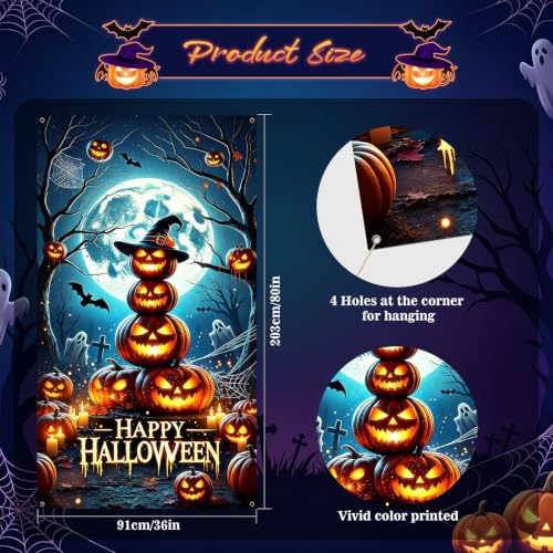 Halloween Door Cover Pumpkin 80x36 Inch Scary Front Door Banner Polyester Fabric