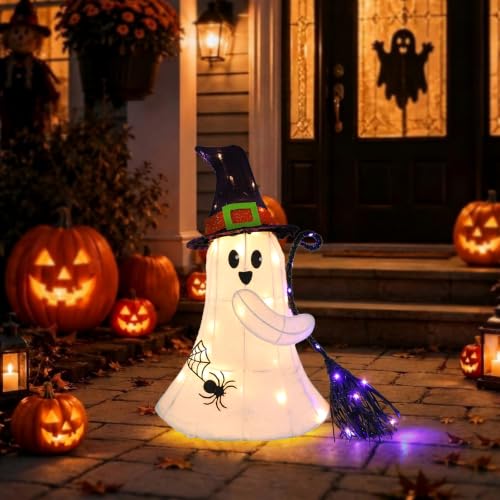 Lighted Halloween Ghost Witch Porch Decoration - White, 21 Inches