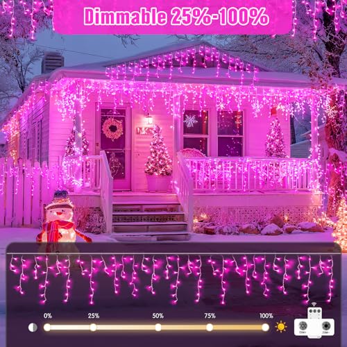 Pink LED Icicle Lights 400 LEDs - 38.8FT Christmas & Decorative String Lights - Pink