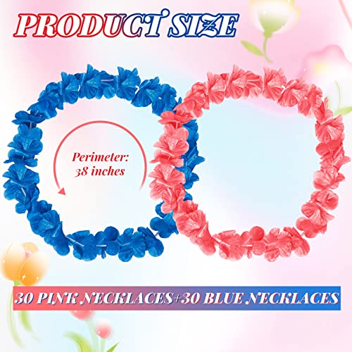 60 Pcs Pink Blue Flower Leis for Gender Reveal & Party Decor