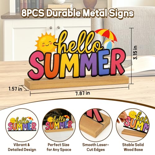 Interchangeable Seasonal Home Decor Metal Table Sign Set with Wooden Base