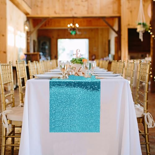 Turquoise Sequin Table Runner 12x72 Inches - 10 Pack, Party Decor