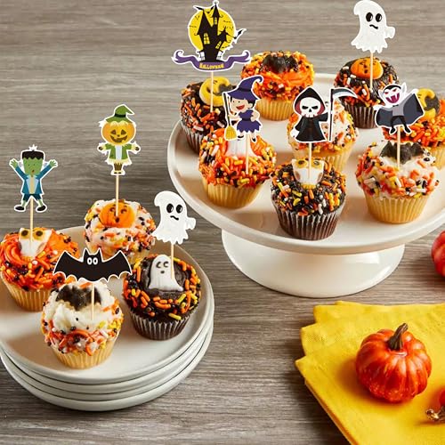 24pcs Halloween Bat Cupcake Toppers Ghost Witch Bat Picks - Ad-21-427-FP2