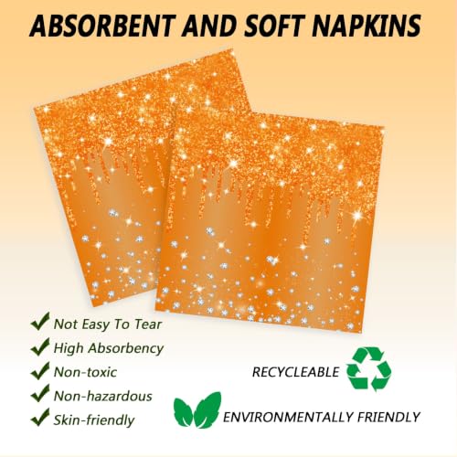 72 Pcs Orange Glitter Paper Plates Set 7in Disposable Dinnerware - Glitter / Orange Glitter