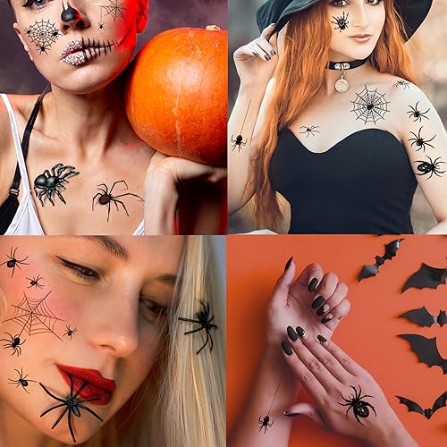 Halloween Spider Web Temporary Tattoos Kit 80+ PCS for Kids & Adults - Variation: Spider Web