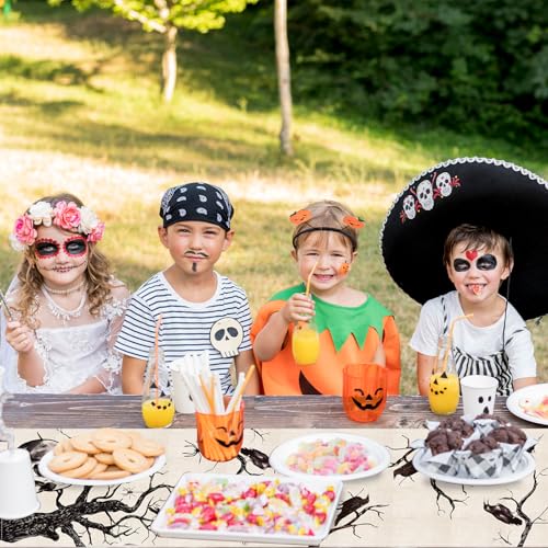 3-Piece Halloween Table Runner Silhouette Tree & Crows - White, Red, Purple