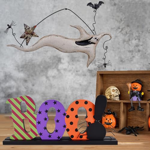 Halloween Table Decor Sign with Boo Letters - Indoor Wood Centerpiece, Rustic Tabletop Halloween Decoration - Variation: Boo