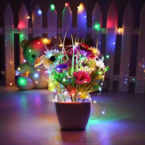 LED Fairy String Lights 16FT Battery Operated Multicolor 2-Pack - 50 LEDs, 2 Modes, Timer
