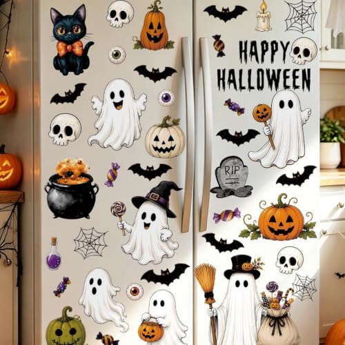 Halloween Window Clings - 6pcs Cute Spooky Ghost Pumpkin Black Cat Stickers - Style 22