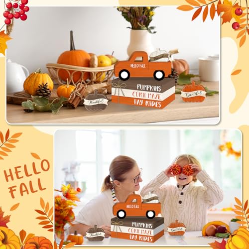 Fall Thanksgiving Tiered Tray Decor Set - 7 Pack Wooden Autumn Farmhouse Display - Variations of Fall