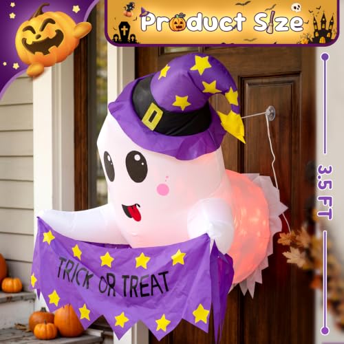 Halloween Inflatable White Ghost Decoration with LED Lights - 3.5FT, Indoor & Outdoor