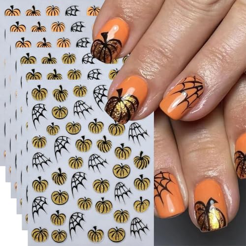 Halloween Pumpkin Nail Stickers - Gold Glitter 6-Piece Set - Style14