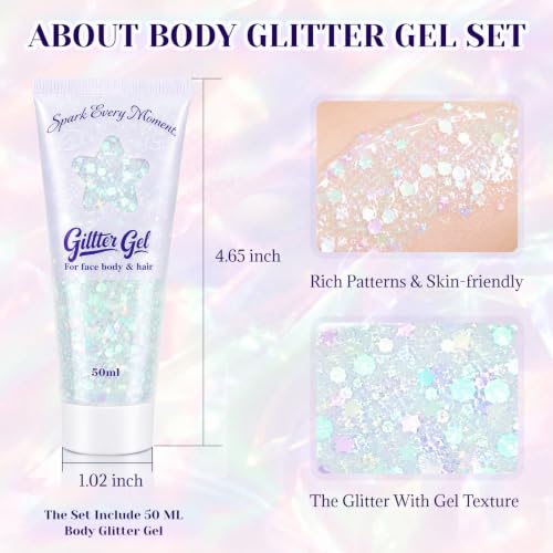 Black Body Glitter Gel for Face & Hair - Chunky Sparkly Makeup, Multi-Use