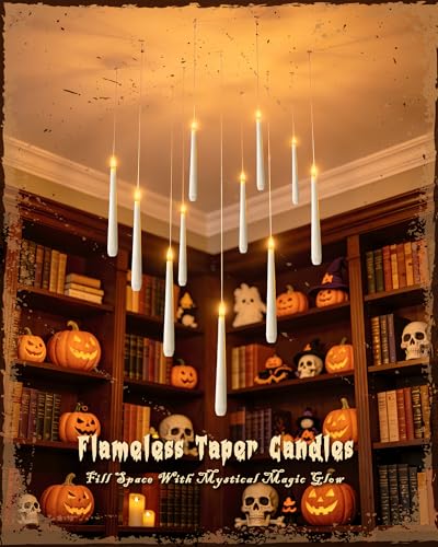 White 20PCS Flameless Floating Candles with Wand Remote - Halloween Indoor Ceiling Decor